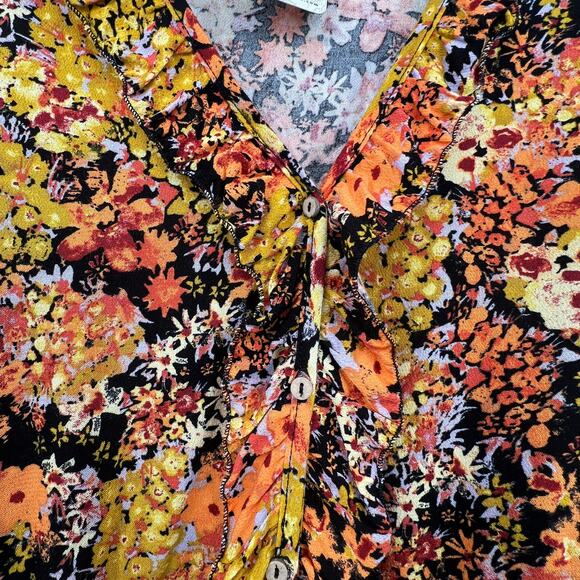 New Free People Orange Gold Floral Viscose Lace‎ Bodysuite Med - Picture 2 of 7